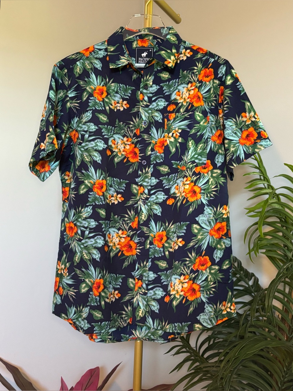 Pacific Polo Club Navy Tropical Floral Aloha Shirt - Picture 3 of 12